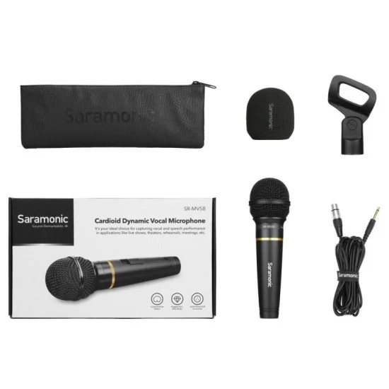 Saramonic Dynamic Handheld Mic for Live & Studio Recording w/ Windscreen, Clip & XLR to 1/4" Mic Cable